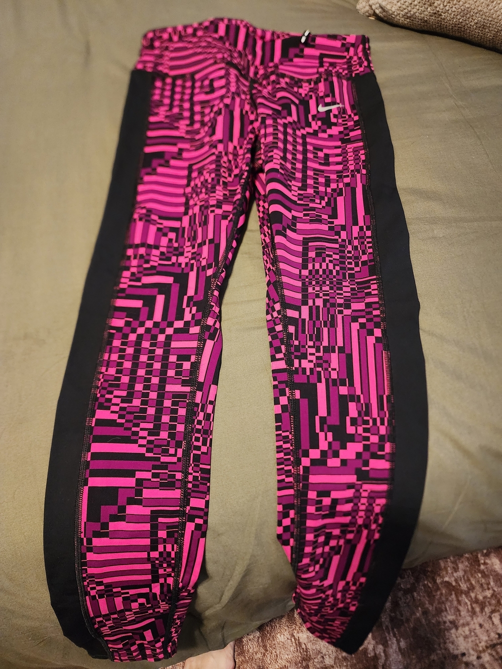 Nike Pink and Black Geometric Leggings